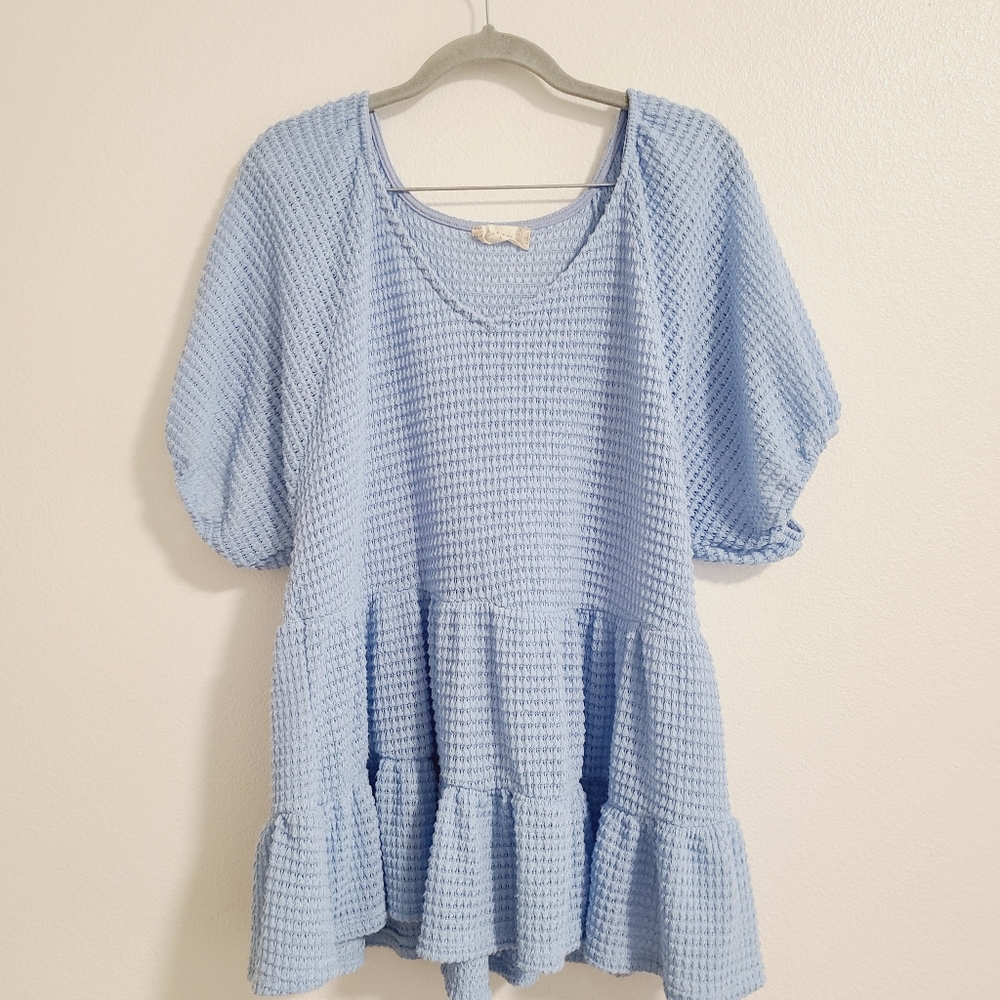 Altar'd State Light Blue Waffle Knit Babydoll Top